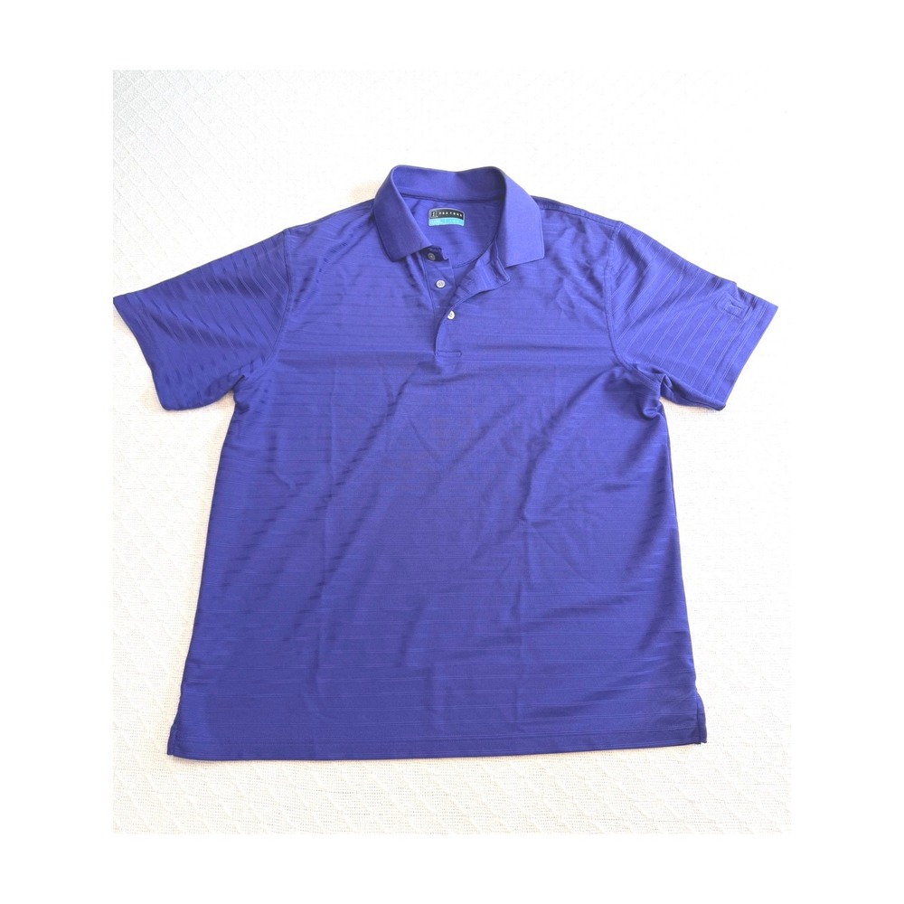PGA Tour Mens Large Purple Striped Short Sleeve Performance Golf Polo Shirt